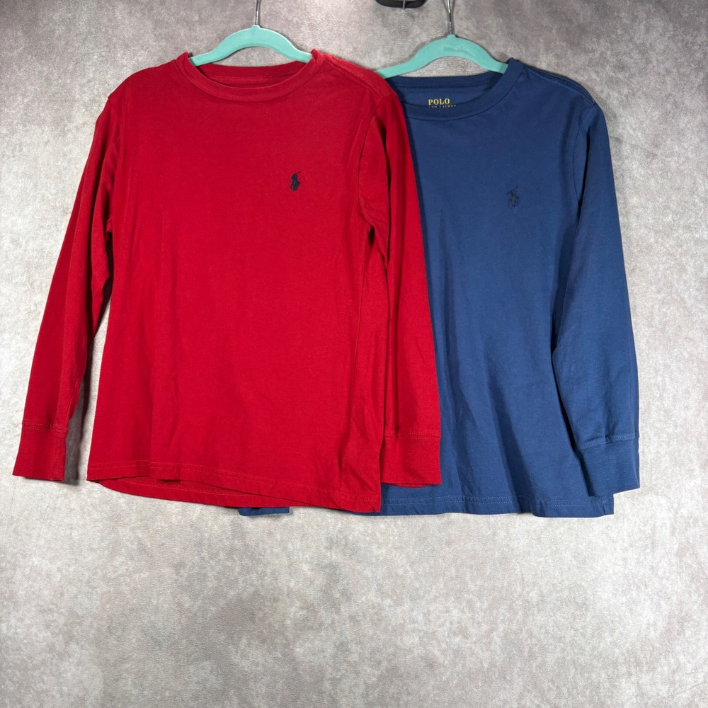 Polo Ralph Lauren T-Shirt Kids S(8) Red Blue Long Sleeve Pony Logo Crew Lot of 2